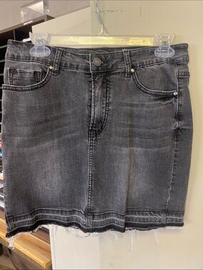 Wishlist Washed Black Denim Mini Skirt with Frayed Hem